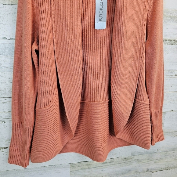 NWT Chico's Ribbed Cocoon Cardigan Agra Red Sz Large Coral Casual Cotton Preppy - Picture 8 of 16
